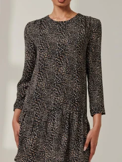 Jolie Moi Occasion Dresses|Office Dresses-Jolene Tiered Hem Tunic Dress, Black Animal
