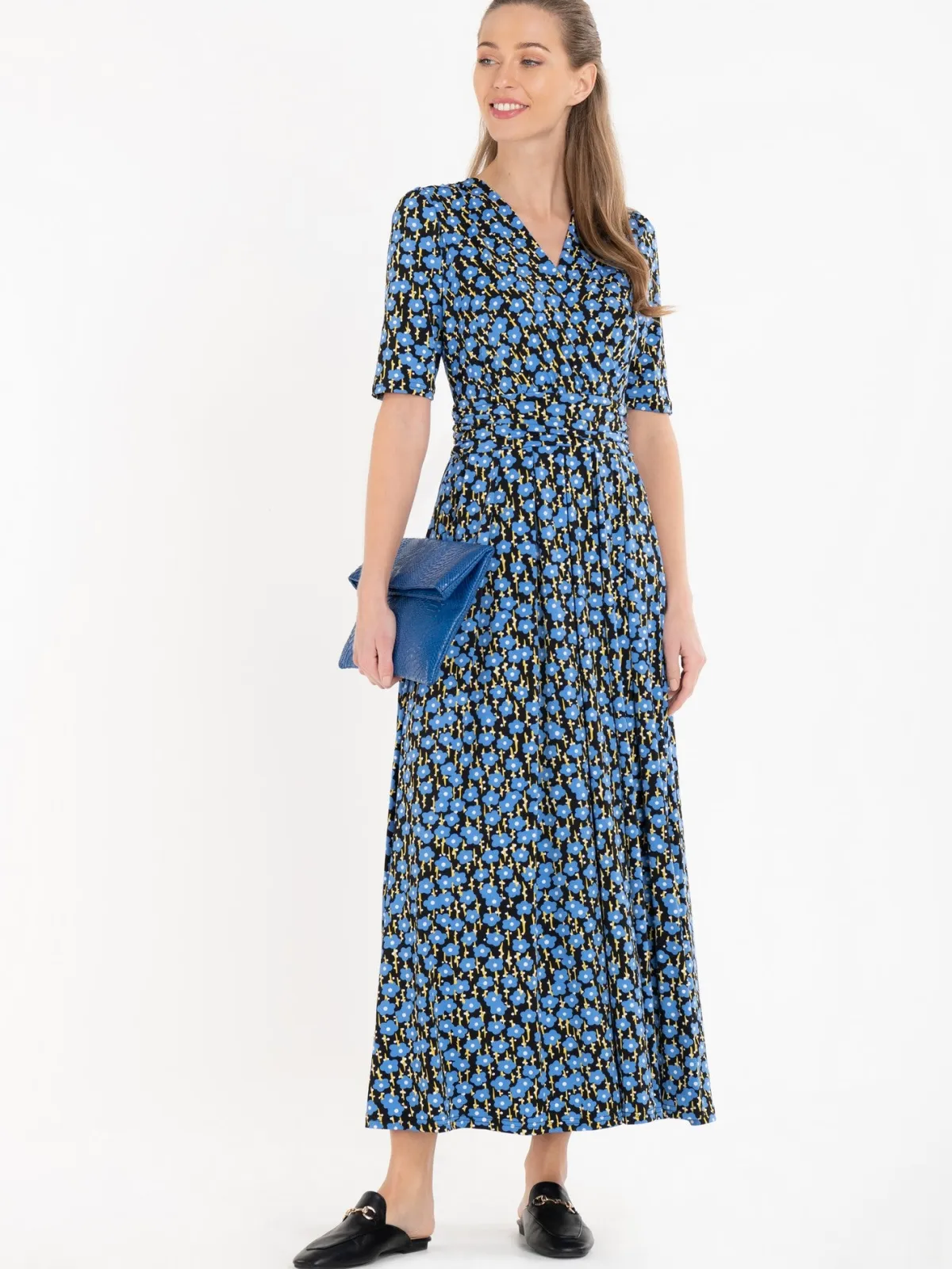 Jolie Moi Occasion Dresses|Floral Dresses-Acadia Floral Print Wrap Maxi Dress, Black Floral