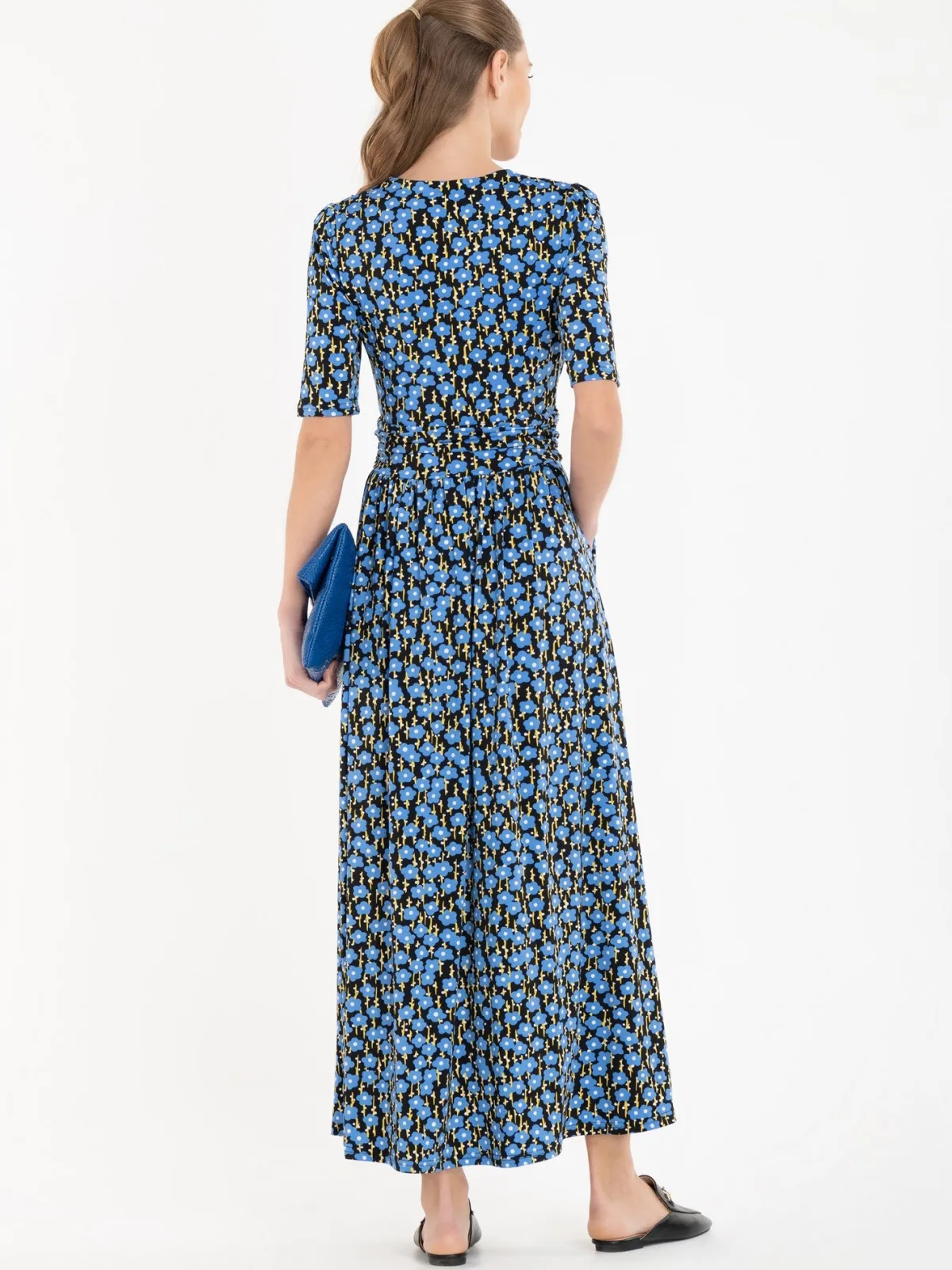 Jolie Moi Occasion Dresses|Floral Dresses-Acadia Floral Print Wrap Maxi Dress, Black Floral