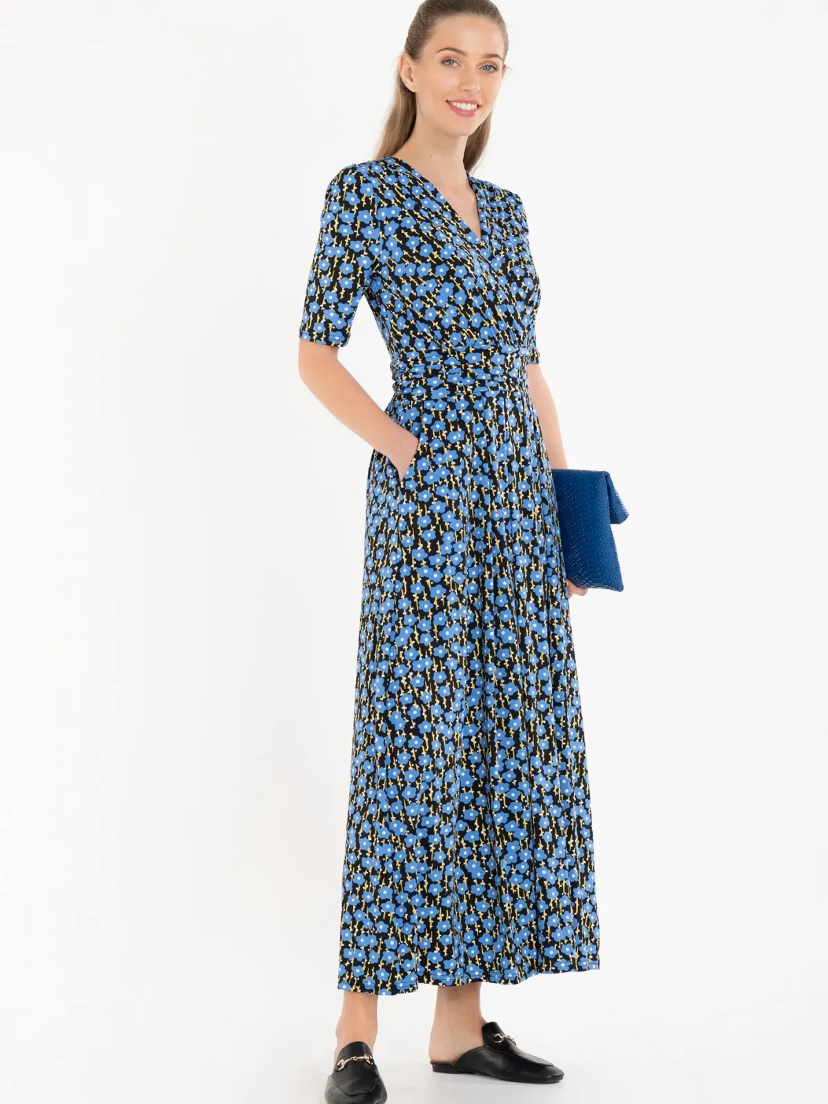 Jolie Moi Occasion Dresses|Floral Dresses-Acadia Floral Print Wrap Maxi Dress, Black Floral