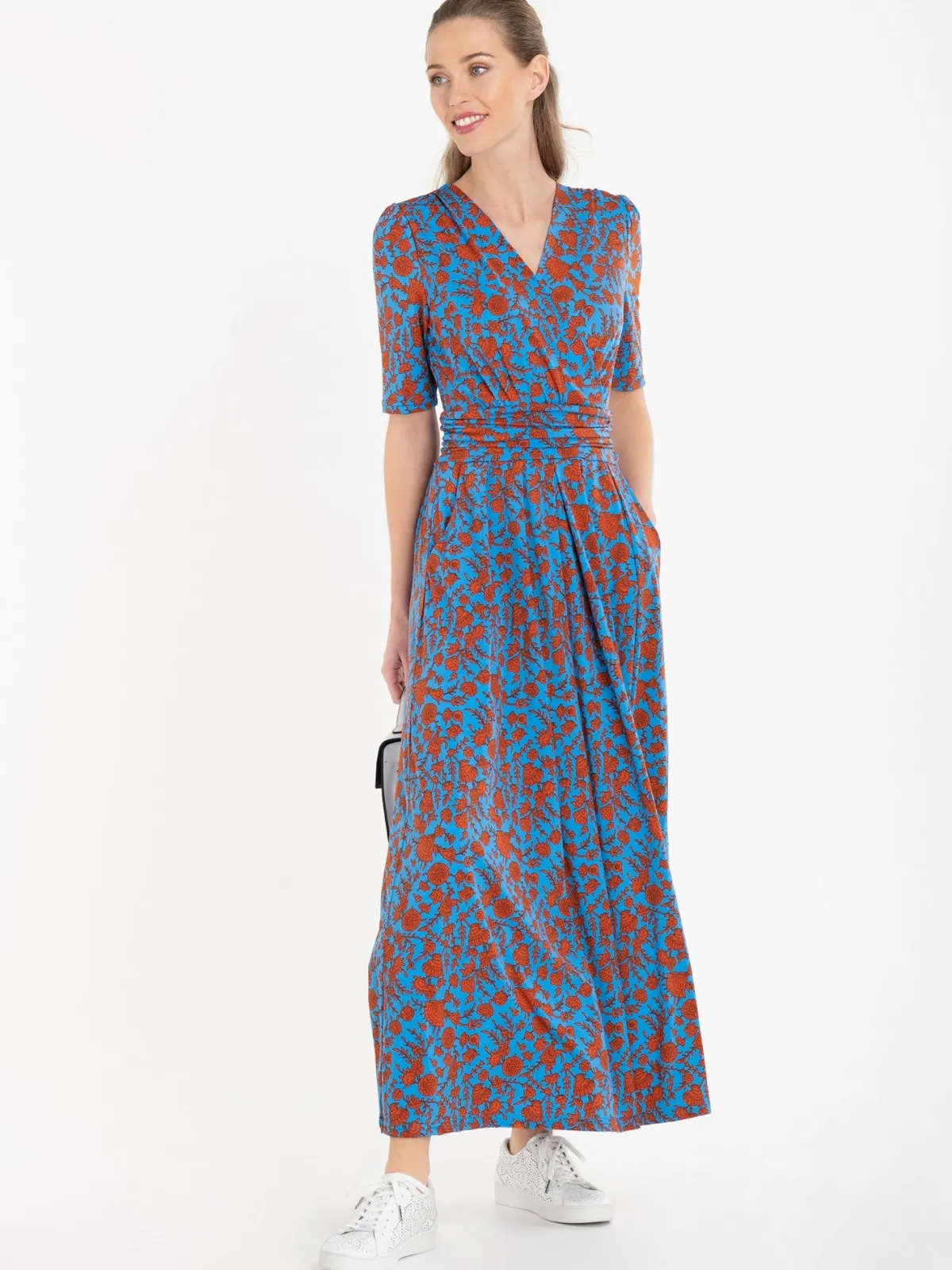Jolie Moi Occasion Dresses|Floral Dresses-Acadia Floral Print Wrap Maxi Dress, Blue/Floral