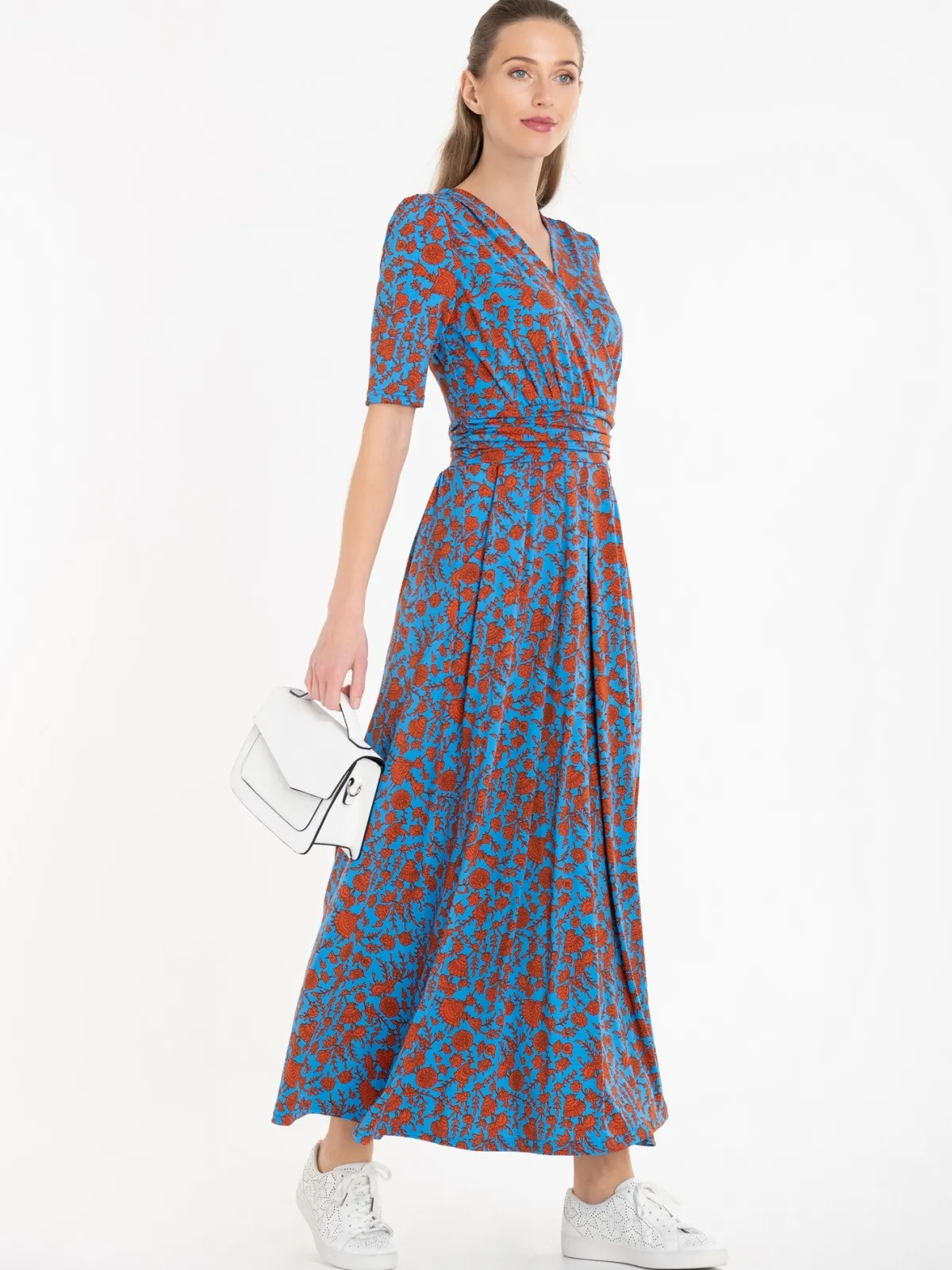 Jolie Moi Occasion Dresses|Floral Dresses-Acadia Floral Print Wrap Maxi Dress, Blue/Floral