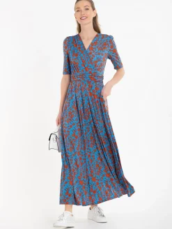 Jolie Moi Occasion Dresses|Floral Dresses-Acadia Floral Print Wrap Maxi Dress, Blue/Floral