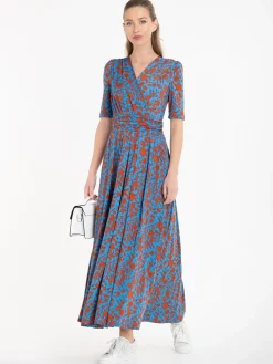 Jolie Moi Occasion Dresses|Floral Dresses-Acadia Floral Print Wrap Maxi Dress, Blue/Floral