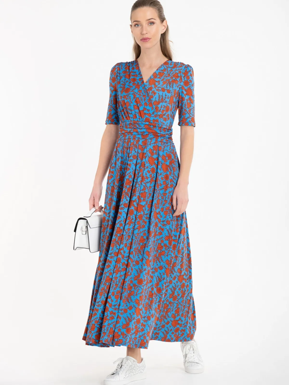 Jolie Moi Occasion Dresses|Floral Dresses-Acadia Floral Print Wrap Maxi Dress, Blue/Floral