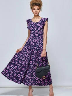 Jolie Moi Occasion Dresses|Jersey Dresses-Adalena Frill Shoulder Maxi Dress, Spot Multi