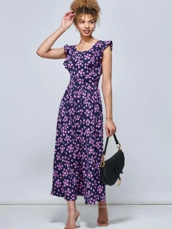 Jolie Moi Occasion Dresses|Jersey Dresses-Adalena Frill Shoulder Maxi Dress, Spot Multi
