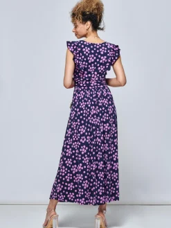 Jolie Moi Occasion Dresses|Jersey Dresses-Adalena Frill Shoulder Maxi Dress, Spot Multi
