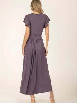 Jolie Moi Occasion Dresses|Jersey Dresses-Airene Cap Sleeve Maxi Dress, Mauve Purple