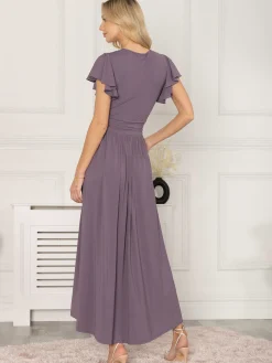 Jolie Moi Occasion Dresses|Jersey Dresses-Airene Cap Sleeve Maxi Dress, Mauve Purple