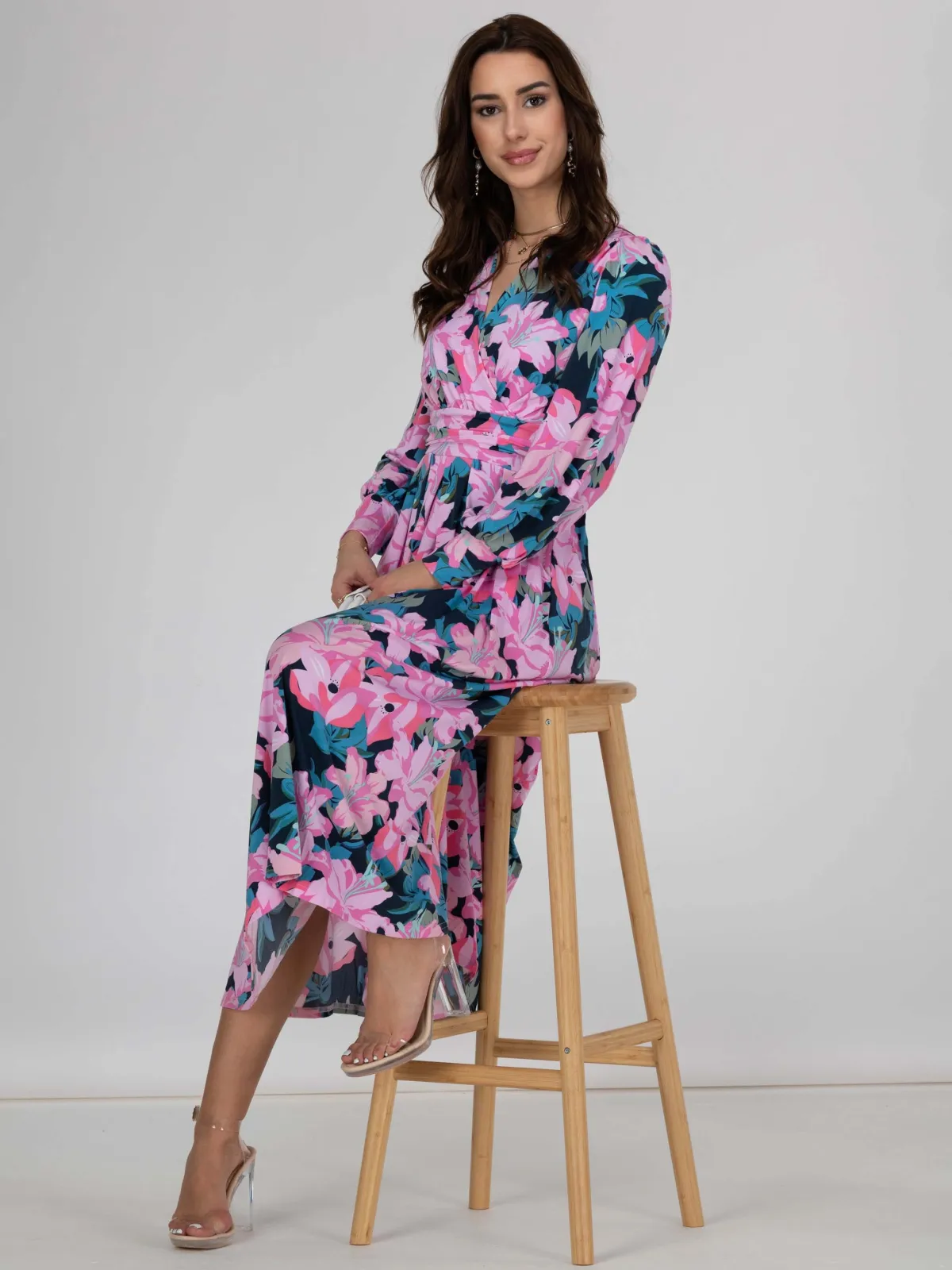 Jolie Moi Occasion Dresses|Floral Dresses-Allyn Long Sleeved Maxi Dress, Floral Multi