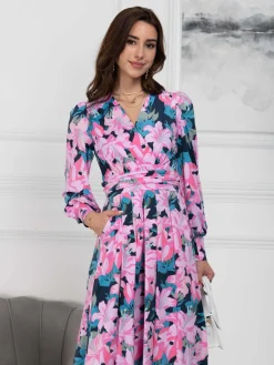 Jolie Moi Occasion Dresses|Floral Dresses-Allyn Long Sleeved Maxi Dress, Floral Multi