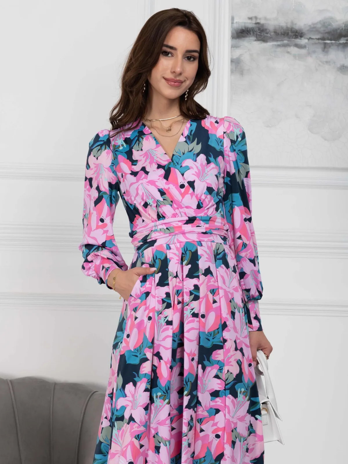 Jolie Moi Occasion Dresses|Floral Dresses-Allyn Long Sleeved Maxi Dress, Floral Multi