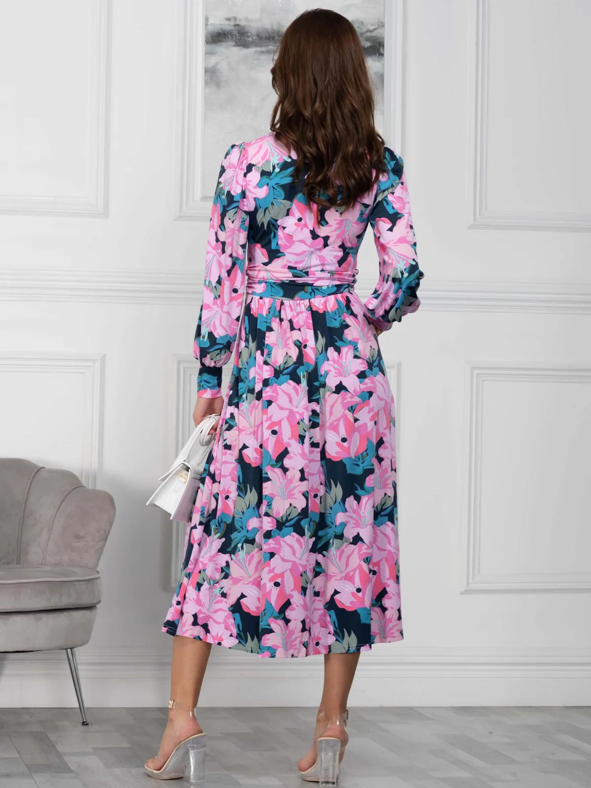 Jolie Moi Occasion Dresses|Floral Dresses-Allyn Long Sleeved Maxi Dress, Floral Multi