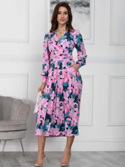 Jolie Moi Occasion Dresses|Floral Dresses-Allyn Long Sleeved Maxi Dress, Floral Multi