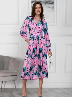 Jolie Moi Occasion Dresses|Floral Dresses-Allyn Long Sleeved Maxi Dress, Floral Multi