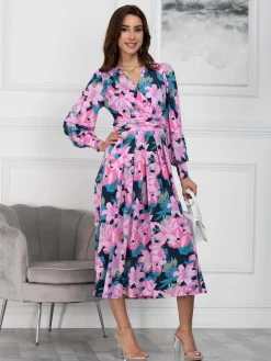 Jolie Moi Occasion Dresses|Floral Dresses-Allyn Long Sleeved Maxi Dress, Floral Multi