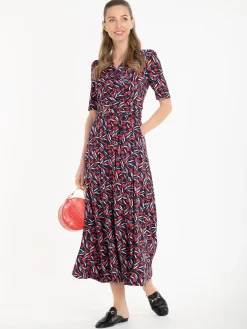 Jolie Moi Occasion Dresses|Jersey Dresses-Amaka Floral Midi Dress, Navy Floral