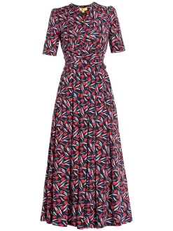 Jolie Moi Occasion Dresses|Jersey Dresses-Amaka Floral Midi Dress, Navy Floral
