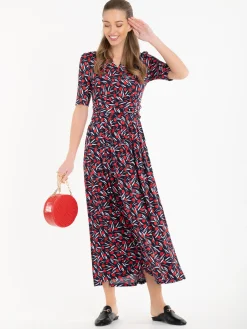 Jolie Moi Occasion Dresses|Jersey Dresses-Amaka Floral Midi Dress, Navy Floral