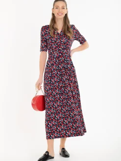 Jolie Moi Occasion Dresses|Jersey Dresses-Amaka Floral Midi Dress, Navy Floral