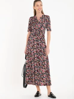 Jolie Moi Occasion Dresses|Jersey Dresses-Amaka Wrap Print Midi Dress, Black Multi