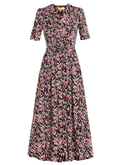 Jolie Moi Occasion Dresses|Jersey Dresses-Amaka Wrap Print Midi Dress, Black Multi