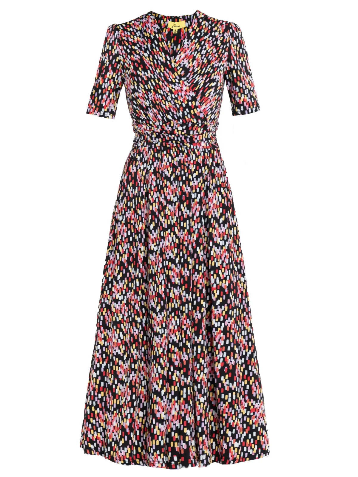 Jolie Moi Occasion Dresses|Jersey Dresses-Amaka Wrap Print Midi Dress, Black Multi