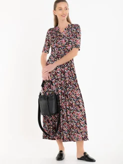 Jolie Moi Occasion Dresses|Jersey Dresses-Amaka Wrap Print Midi Dress, Black Multi