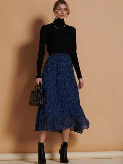 Jolie Moi Skirts|Weekend Casuals-Animal Print Chiffon Skirt, Blue Animal