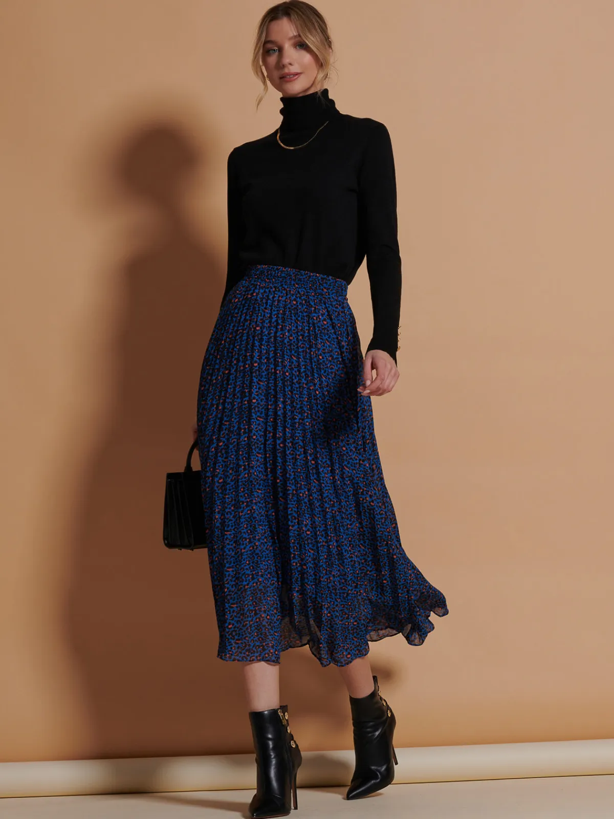 Jolie Moi Skirts|Weekend Casuals-Animal Print Chiffon Skirt, Blue Animal