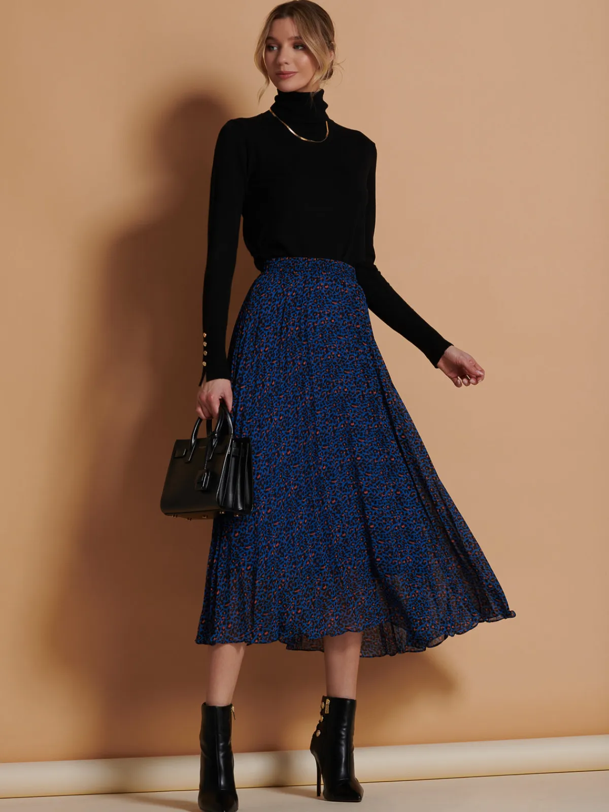 Jolie Moi Skirts|Weekend Casuals-Animal Print Chiffon Skirt, Blue Animal