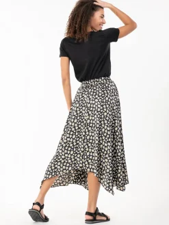 Jolie Moi Skirts-Animal Print Hanky Hem Maxi Skirt, Black