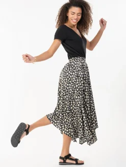 Jolie Moi Skirts-Animal Print Hanky Hem Maxi Skirt, Black