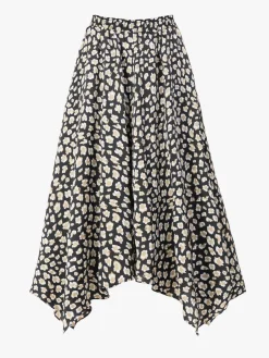 Jolie Moi Skirts-Animal Print Hanky Hem Maxi Skirt, Black