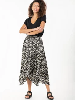 Jolie Moi Skirts-Animal Print Hanky Hem Maxi Skirt, Black