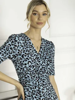 Jolie Moi Occasion Dresses|Jersey Dresses-Animal Print Wrap Neck Maxi Dress, Blue