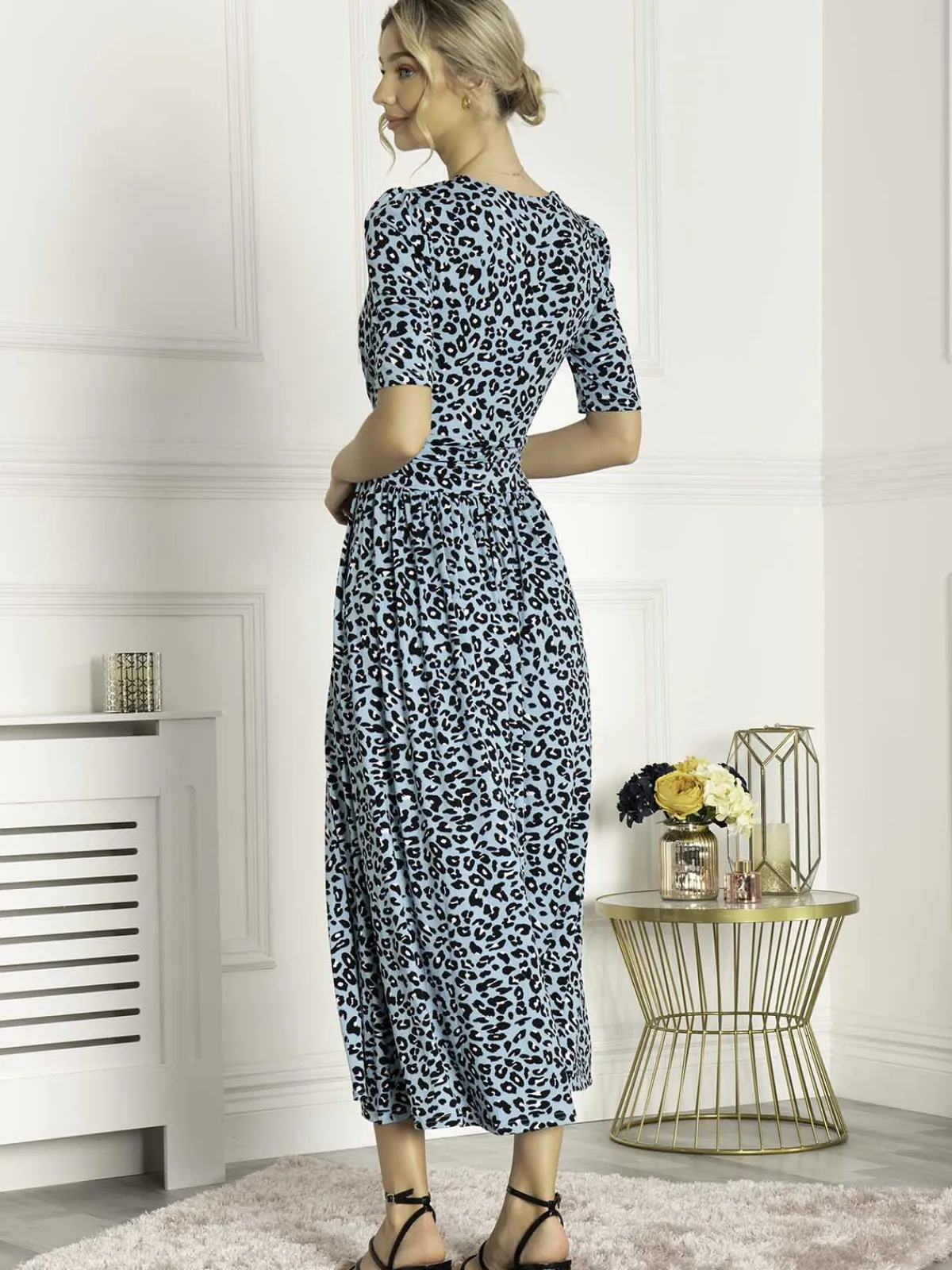 Jolie Moi Occasion Dresses|Jersey Dresses-Animal Print Wrap Neck Maxi Dress, Blue