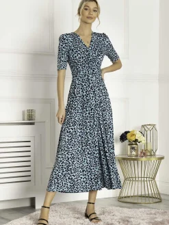 Jolie Moi Occasion Dresses|Jersey Dresses-Animal Print Wrap Neck Maxi Dress, Blue