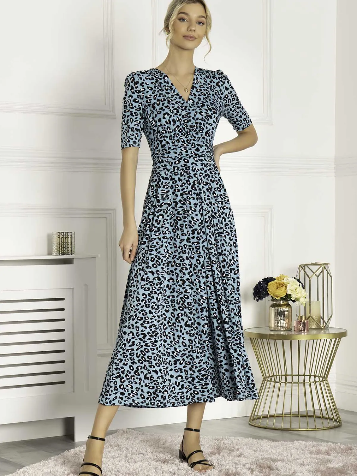 Jolie Moi Occasion Dresses|Jersey Dresses-Animal Print Wrap Neck Maxi Dress, Blue