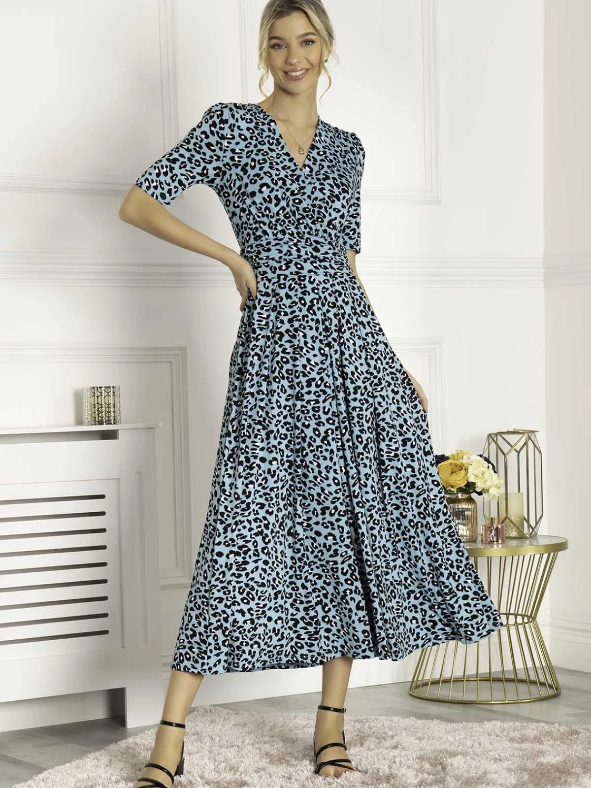 Jolie Moi Occasion Dresses|Jersey Dresses-Animal Print Wrap Neck Maxi Dress, Blue