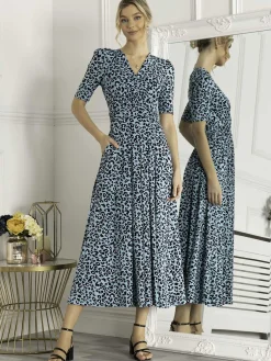 Jolie Moi Occasion Dresses|Jersey Dresses-Animal Print Wrap Neck Maxi Dress, Blue
