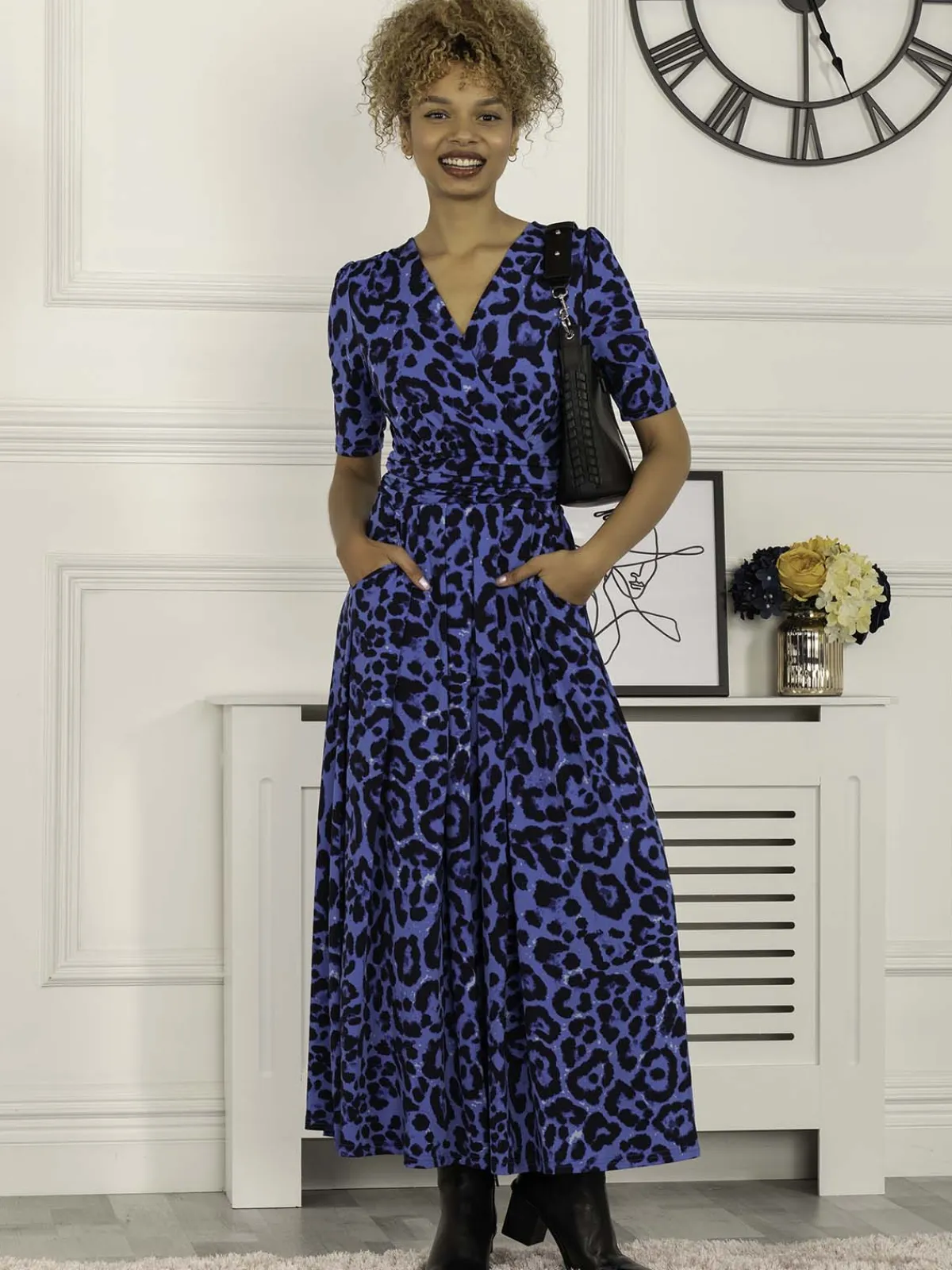 Jolie Moi Occasion Dresses|Jersey Dresses-Beatrice Jersey Maxi Dress, Blue Animal