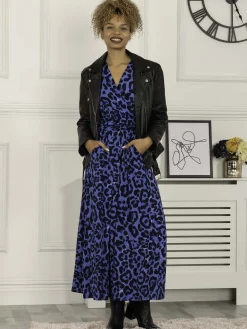 Jolie Moi Occasion Dresses|Jersey Dresses-Beatrice Jersey Maxi Dress, Blue Animal