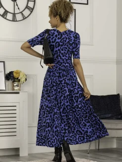 Jolie Moi Occasion Dresses|Jersey Dresses-Beatrice Jersey Maxi Dress, Blue Animal