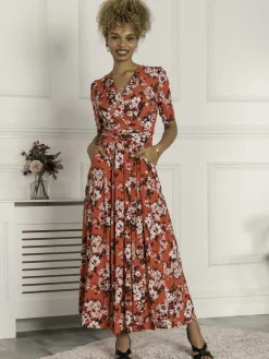 Jolie Moi Occasion Dresses|Floral Dresses-Beatrice Jersey Maxi Dress, Red Floral