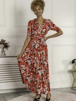 Jolie Moi Occasion Dresses|Floral Dresses-Beatrice Jersey Maxi Dress, Red Floral