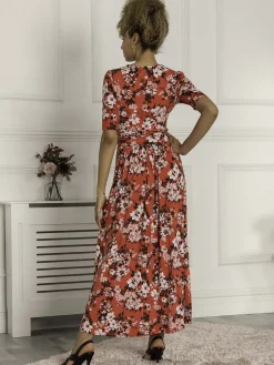 Jolie Moi Occasion Dresses|Floral Dresses-Beatrice Jersey Maxi Dress, Red Floral