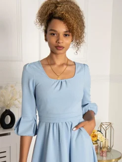 Jolie Moi Occasion Dresses|Office Dresses-Bell Sleeve Midi Dress, Blue