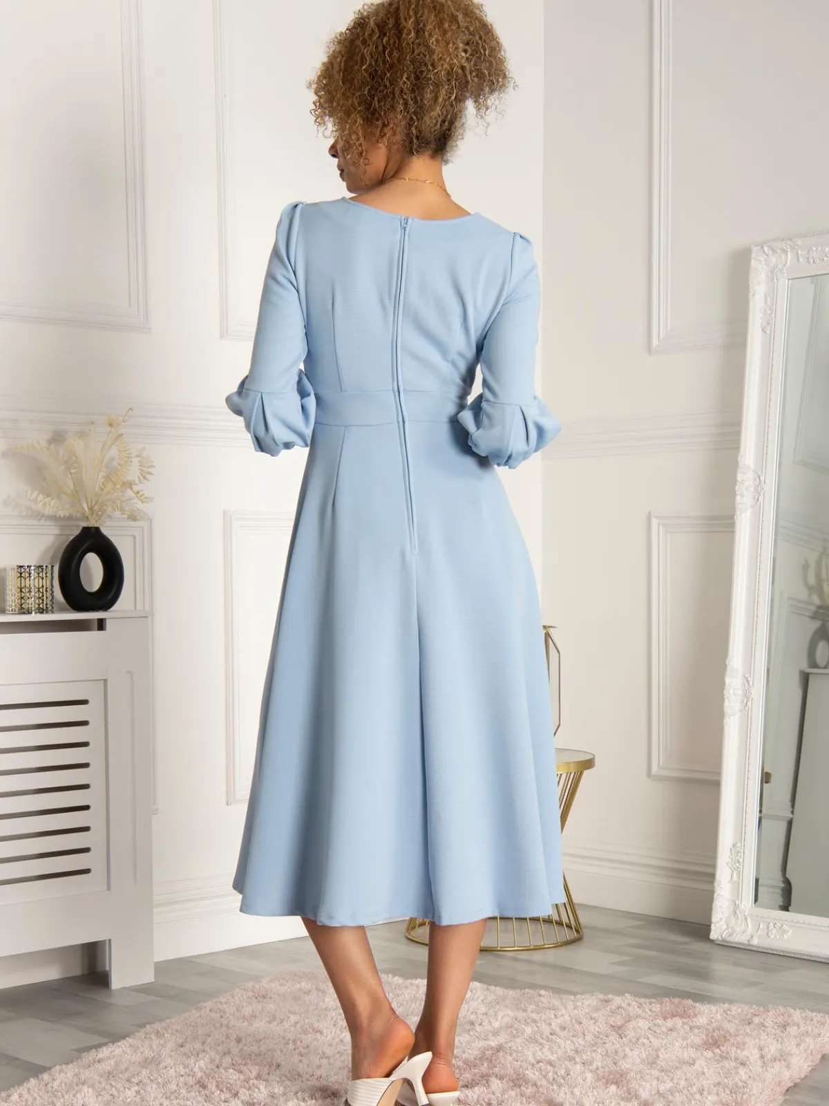 Jolie Moi Occasion Dresses|Office Dresses-Bell Sleeve Midi Dress, Blue